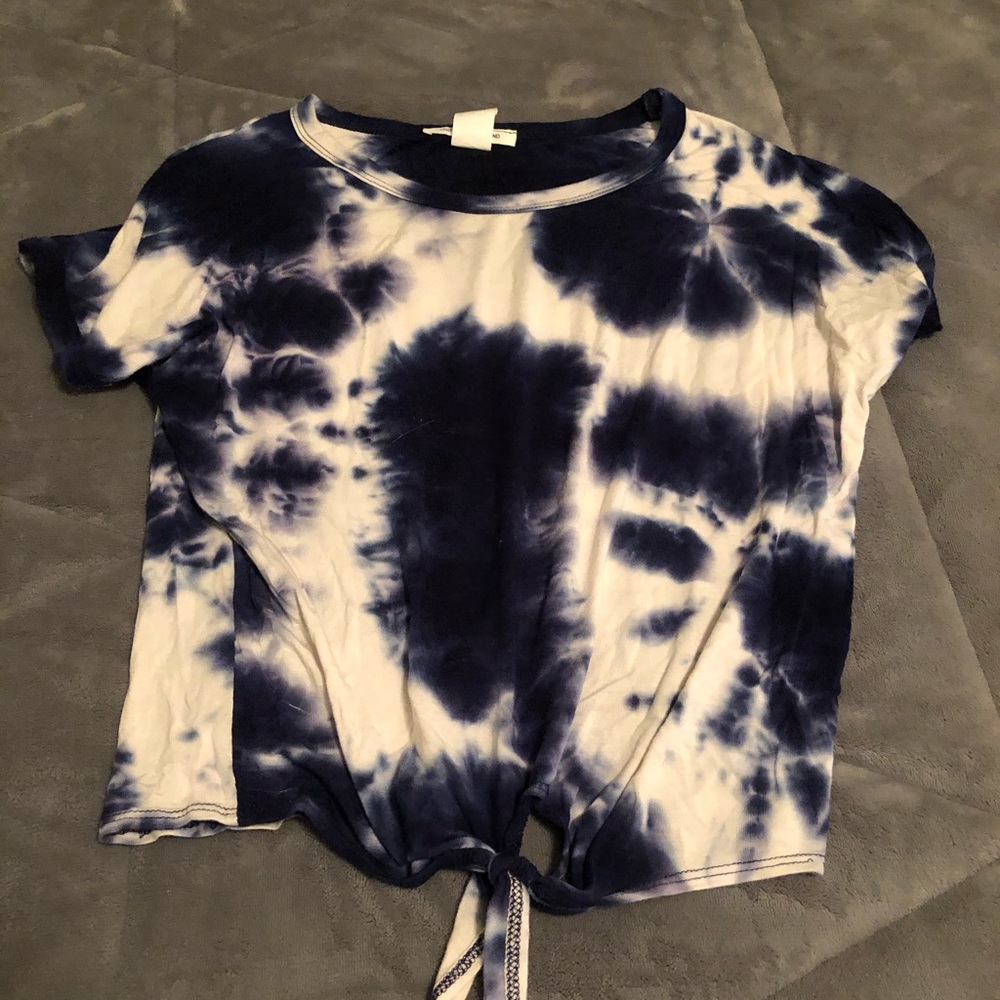 blue and white tie dye shirt